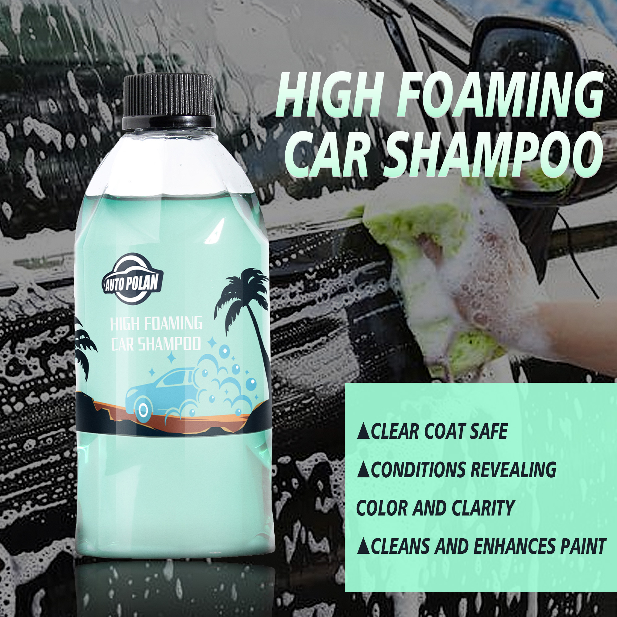 Autopolan 16oz Car High Foaming Wash Liquid  Deep Cleaning Water Wax Varnish Nourishing Protection for Auto Paint Detailing Care