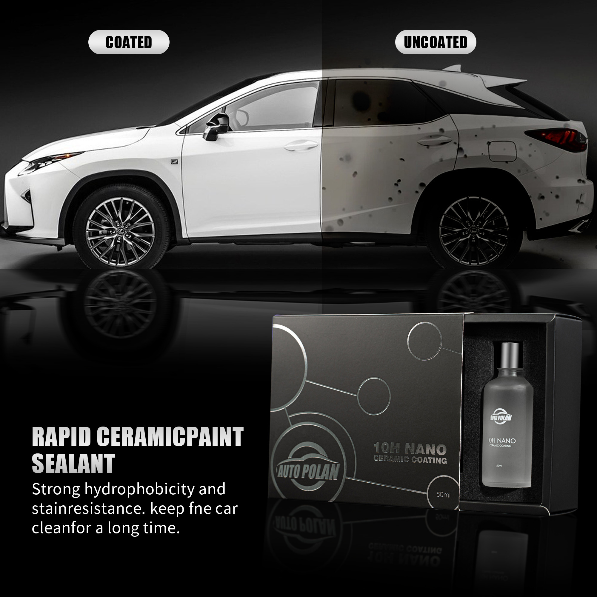 Autopolan Long Lasting 10H High Gloss Ceramic Coating Kit Anti Scratch 3 in 1 Car Nano Ceramic Coating Spray High Shine