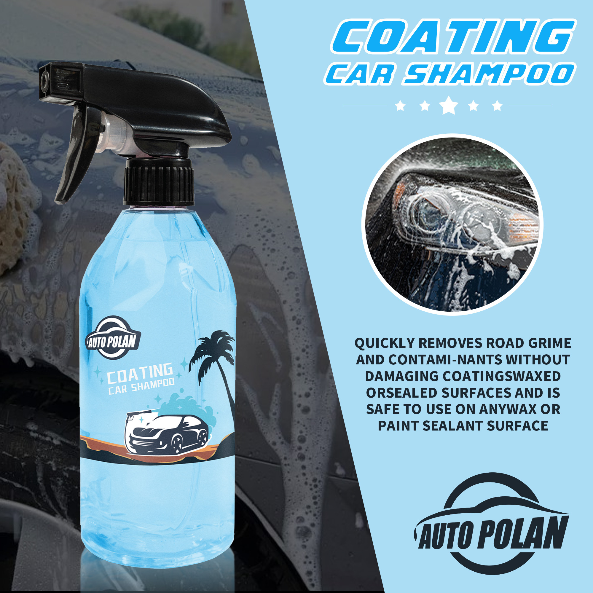 AutoPolan Professional Ceramic Coating Shampoo for Car Grade High Shine Auto Detailing Products Nano New Ceramic Washing Spray