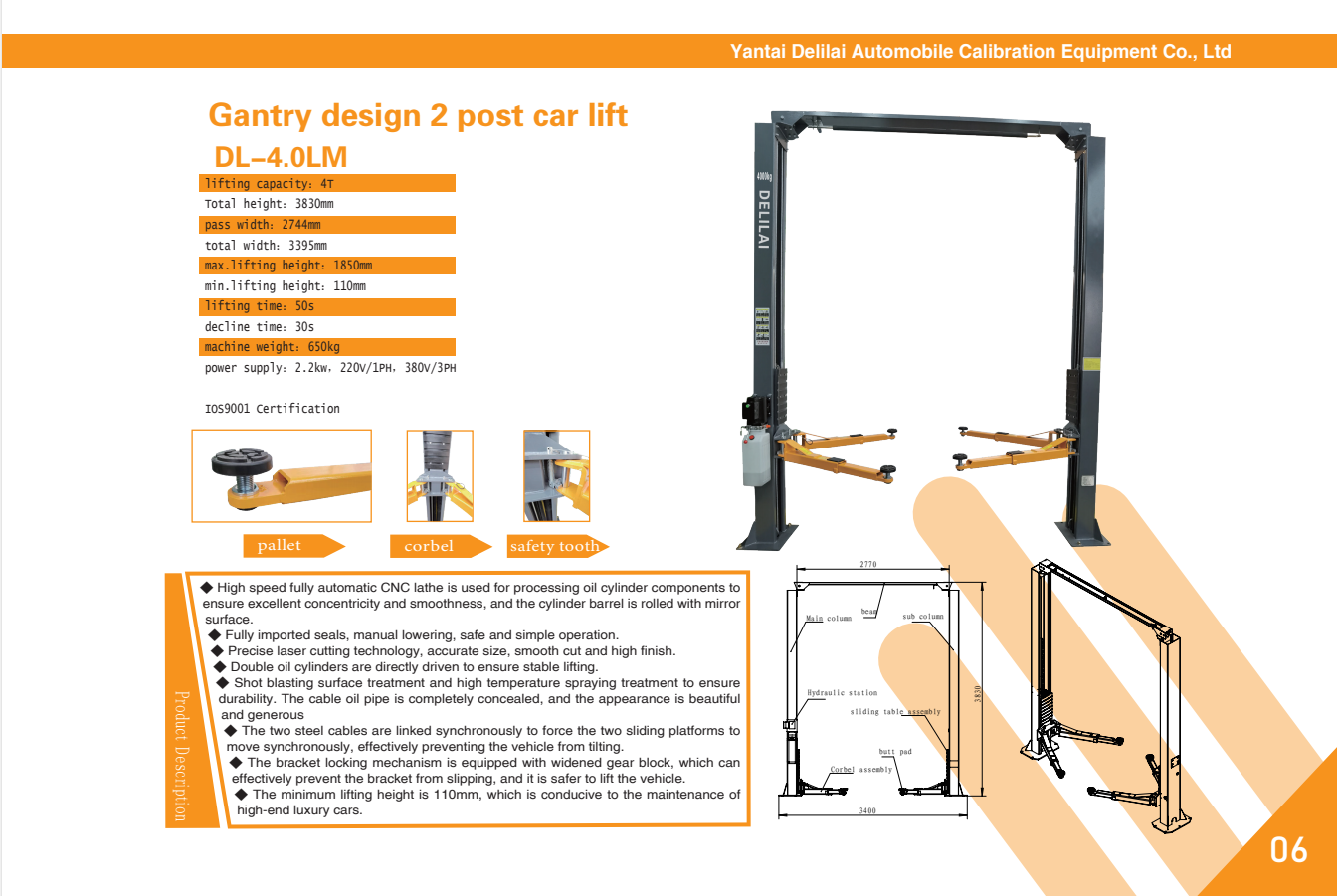 Manual Unlocking 4T Clear Floor Gantry Design Two Post Car Lift with CE Elevador De Coche De 2 postes