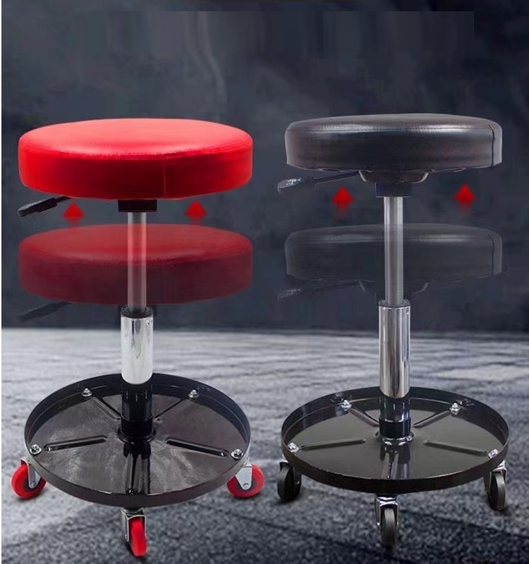 Height Adjustable Heavy Duty Rolling Pneumatic Creeper Garage/shop Seat Padded Mechanic Stool With Tool Tray For Car Repair