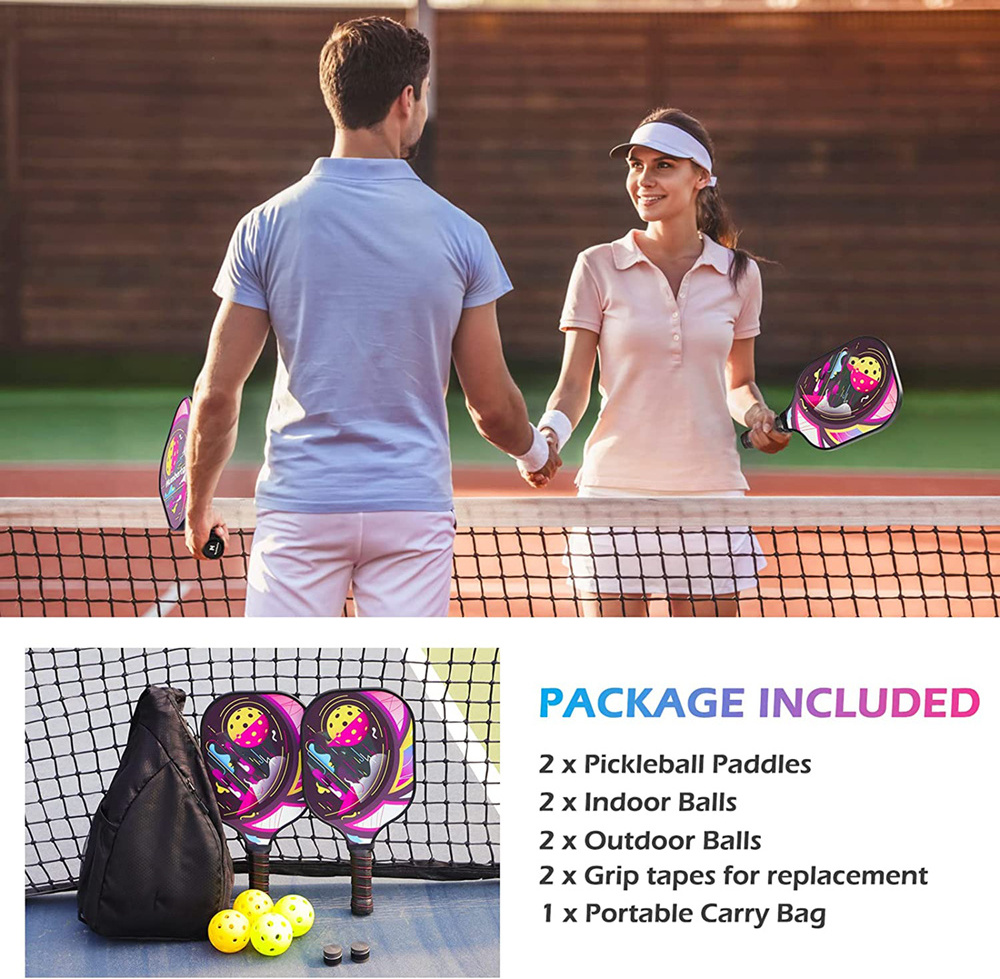 Pickleball Paddles Set , Polypropylene Honeycomb Composite Core with Fiberglass Surface Gifts for Men Women