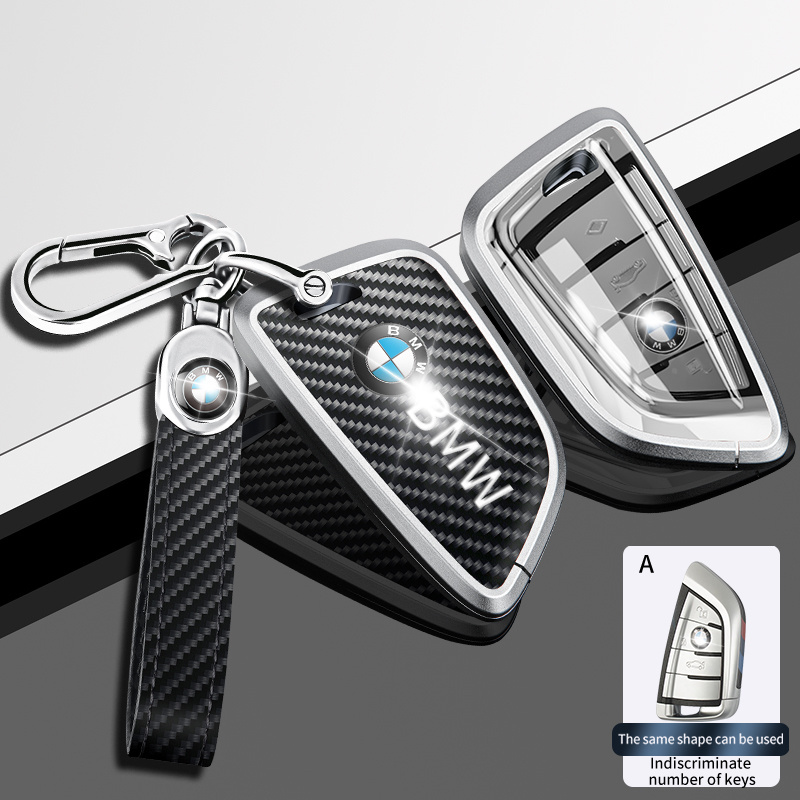 Hot Sale Car Key Cover for BMW  Face carbon grain forBMW New Aluminum alloy Car Key Cover rubber car key cover