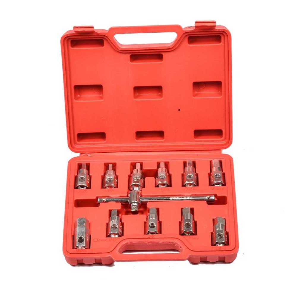 12PC Oil Drain Plug Removal Hex Square Socket Set Sump Gearbox Axle Key Auto Tool Kit