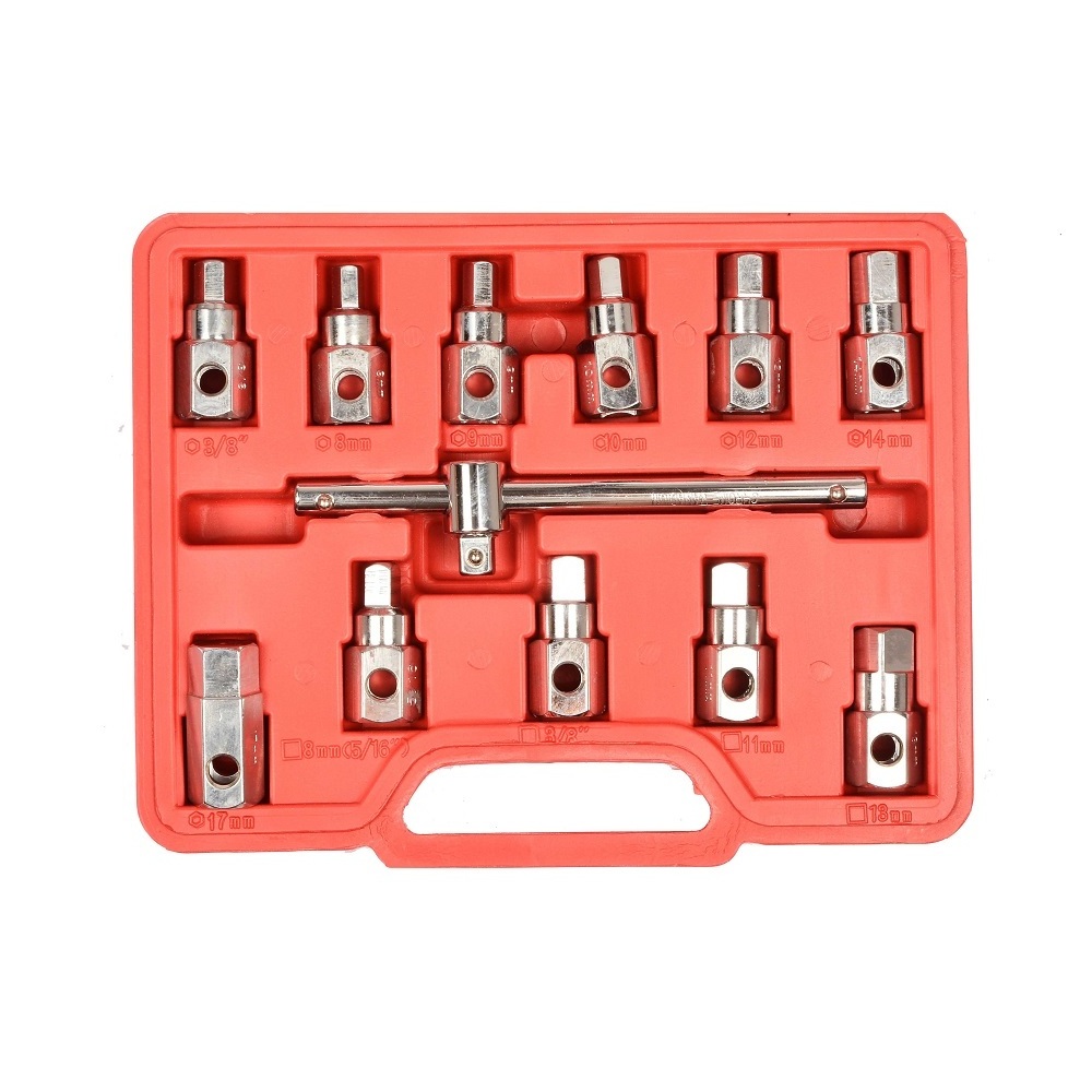 12PC Oil Drain Plug Removal Hex Square Socket Set Sump Gearbox Axle Key Auto Tool Kit