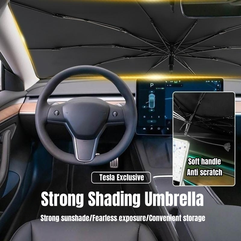 Silicone Soft Handle UV protection car umbrella window solar sunshade foldable windshield umbrella for tesla