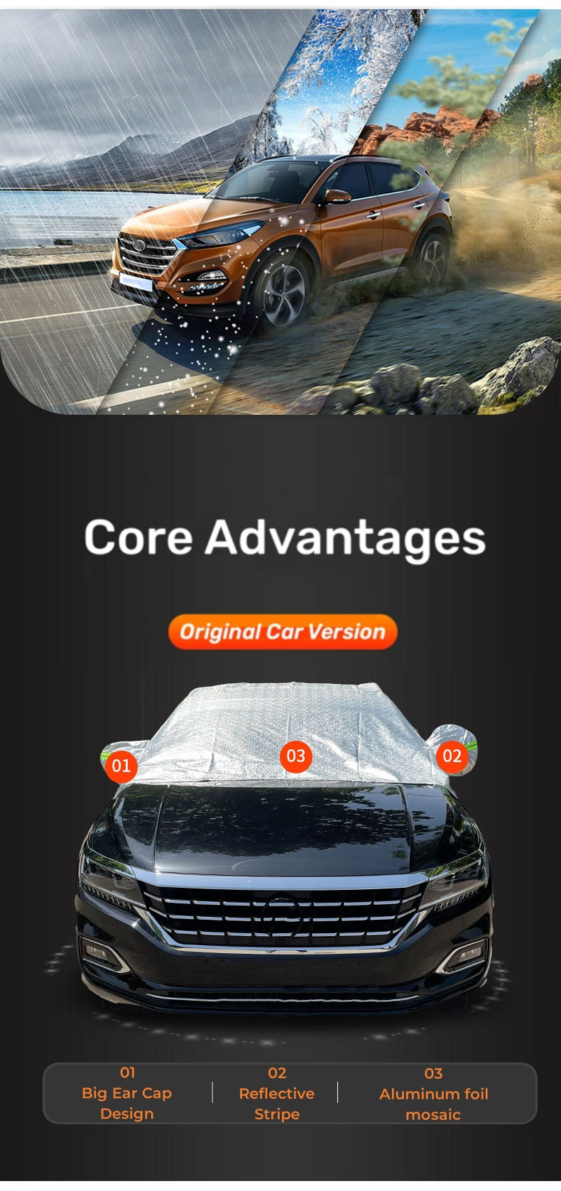 Large Thick Aluminum Foil Cotton Multi Layer Outdoor Car Windscreen Heated Snow Windshield Cover