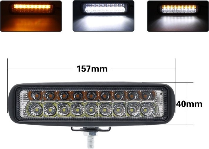 5m flood beam amber white dual color car 12 led working head light bar for SUV offroad driving fog lights