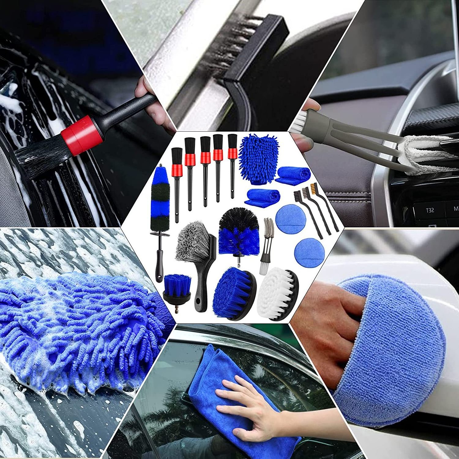 Amazon best-selling car details cleaning brush 20-piece set car wash hand metal sleeve gap brush car wash brush set