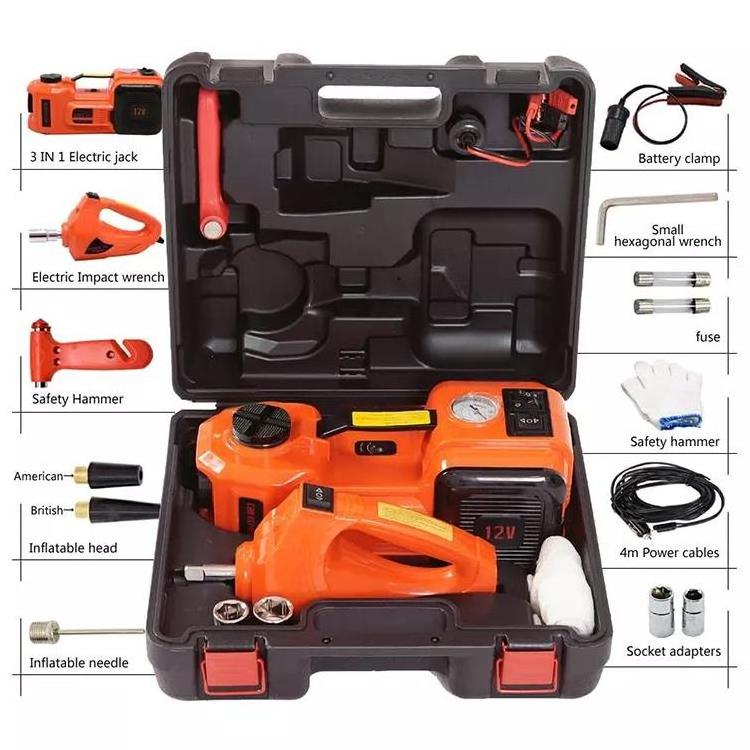 Hot selling 3 in 1 car jack electric hydraulic floor lifting 1-10T  12v 3ton with air pump and eclctric impact wrench