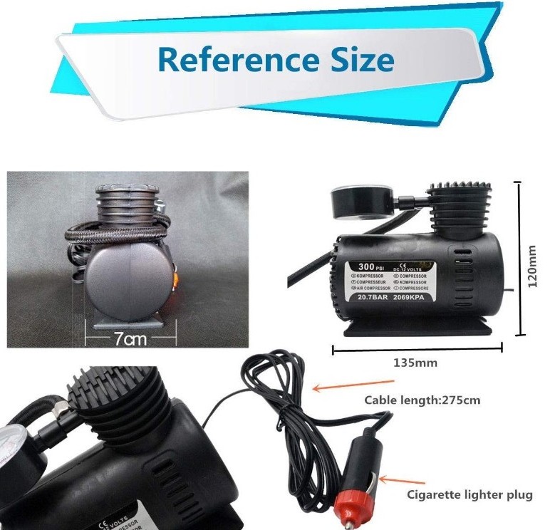 12V auto Tyre Pressure Inflator Portable mini air compressor pump electric compact tyre pump With Pressure gauge