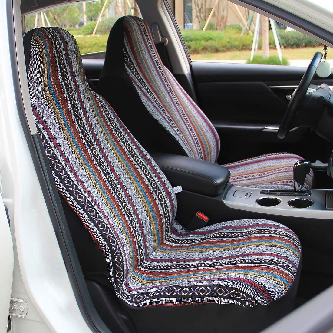 Saddle Blanket Weave 10pc Stripe Multi-Color car seat covers universal for Cars Vans with Steering Wheel Cover