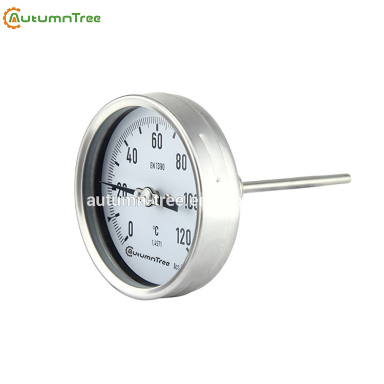 Stainless Steel Case SS316 1.0% 100MM Bimetal Pipe Thermometer