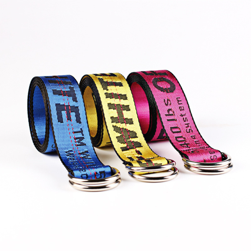 Wholesale Fashion Custom LOGO Letters Embroidery Double Buckle fashion Women Woven Belt