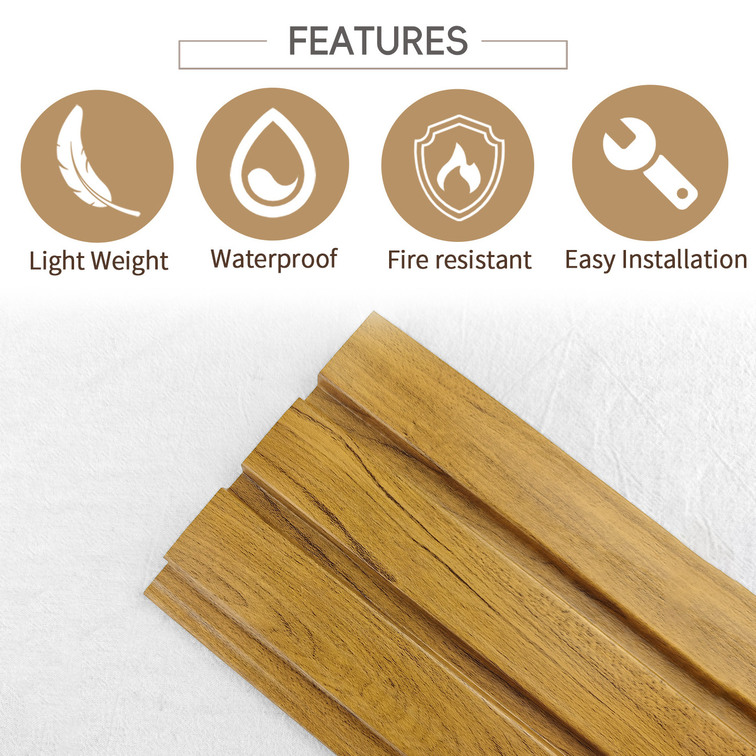 Auuan Interior Wall Decoration Material bathroom artificial fluted cladding pvc ps wood 3d wpc wall panel