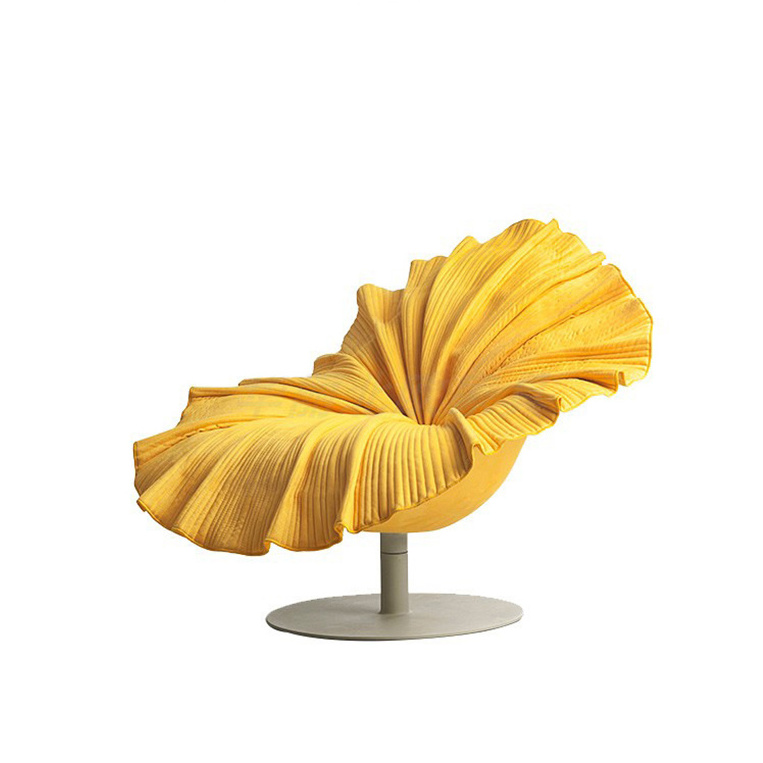 Art furniture decoration special design Rotatable yellow fabric flower shaped chair flocked cloth modern leisure chair