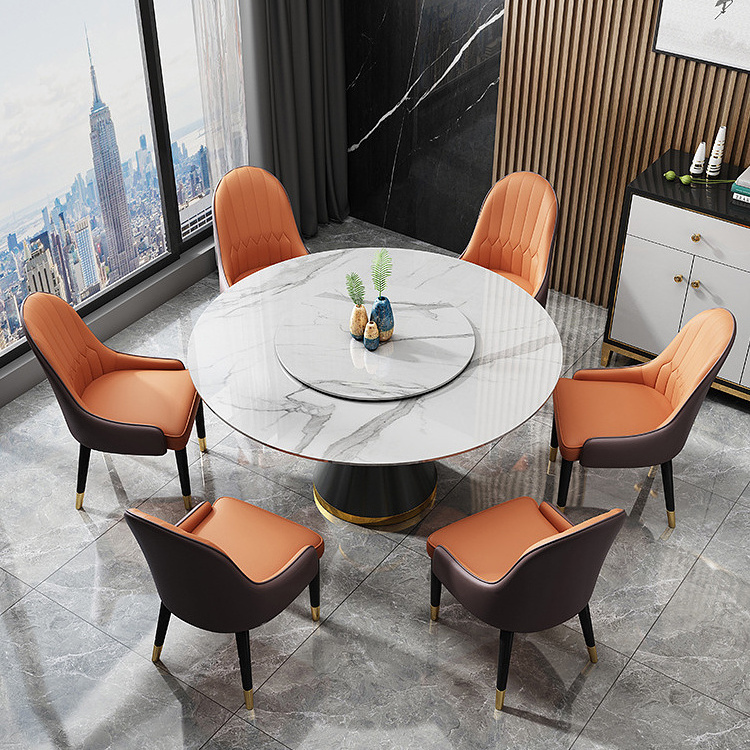 Modern luxury marble round rotation table top stainless steel base home dining table