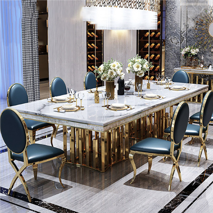 Luxury modern gold stainless steel base marble eight-seater home dining table