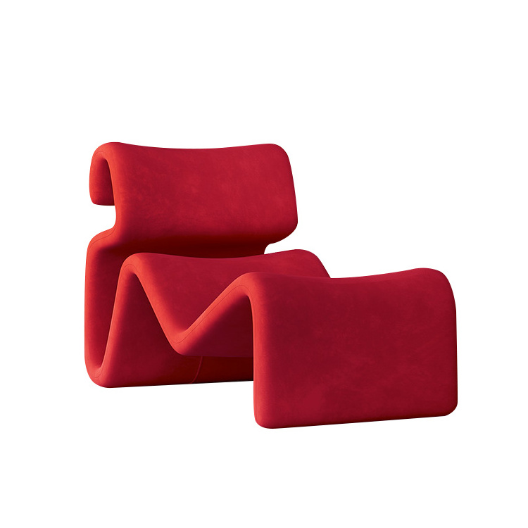 Fashion hot red Italy designer chair living room furniture lazy sofa chair velvet fabric curved reclining chair