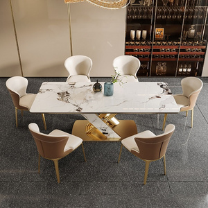 Home furniture dining table set dining table and chair 8 seater white marble rectangle dining table set