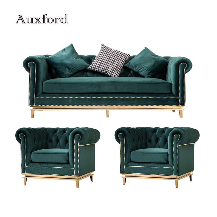 Modern sofa set american design antique furniture sectional green velvet fabric living room sofas sets luxury gold for sale