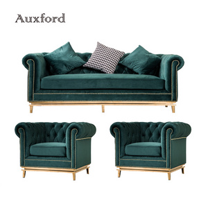 Modern sofa set american design antique furniture sectional green velvet fabric living room sofas sets luxury gold for sale