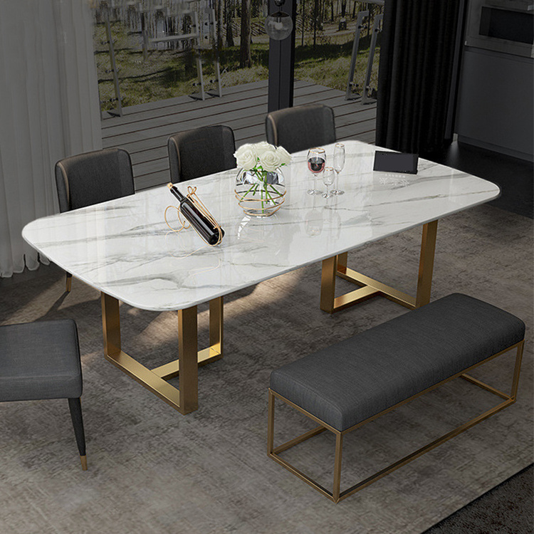 Modern hd designs dining tables stainless steel legs white marble top laminated 10 seater dining table