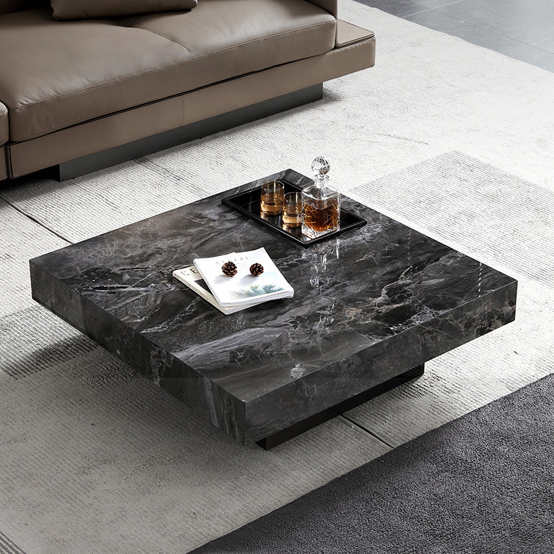 High end simple stainless steel storage tray Square marble coffee table