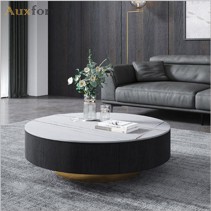 Modern Round Marble Top Coffee Table with Drawer Storage Function Center Table