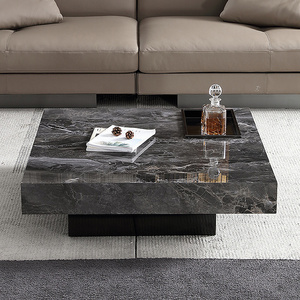 High end simple stainless steel storage tray Square marble coffee table