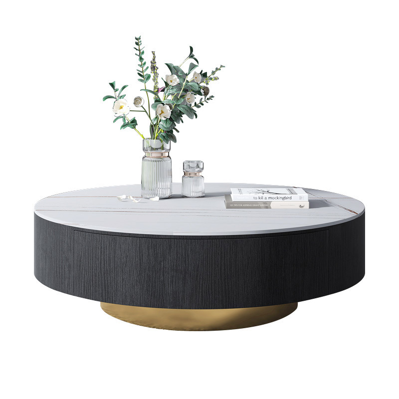 Modern Round Marble Top Coffee Table with Drawer Storage Function Center Table