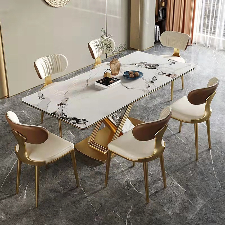 Home furniture dining table set dining table and chair 8 seater white marble rectangle dining table set