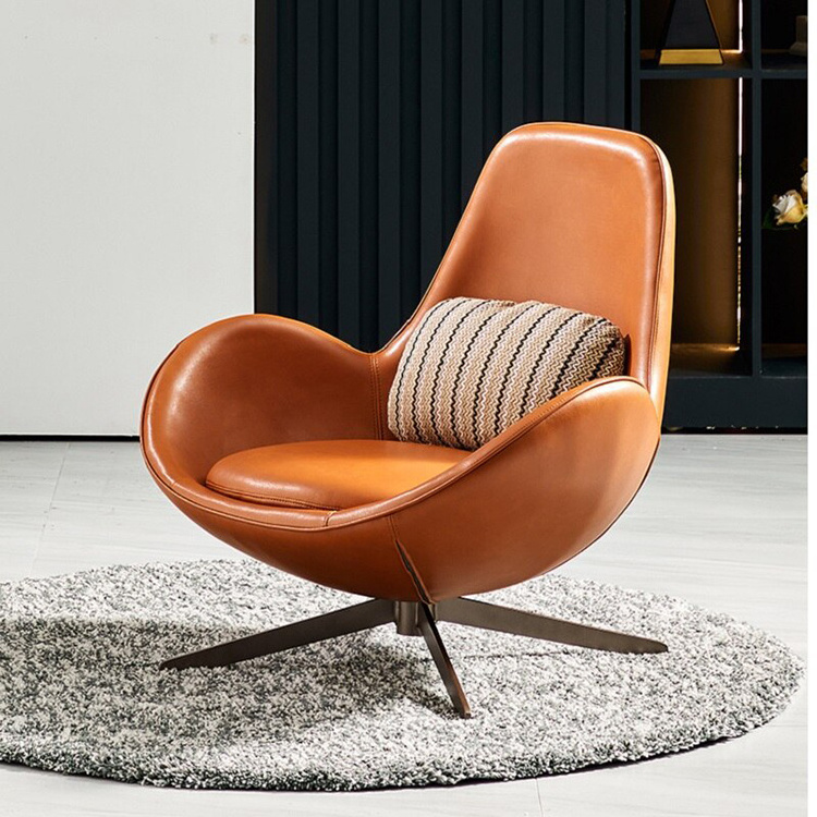 Nordic single sofa chair light luxury living room modern minimalist rotating eggshell designer Italian leather leisure chair