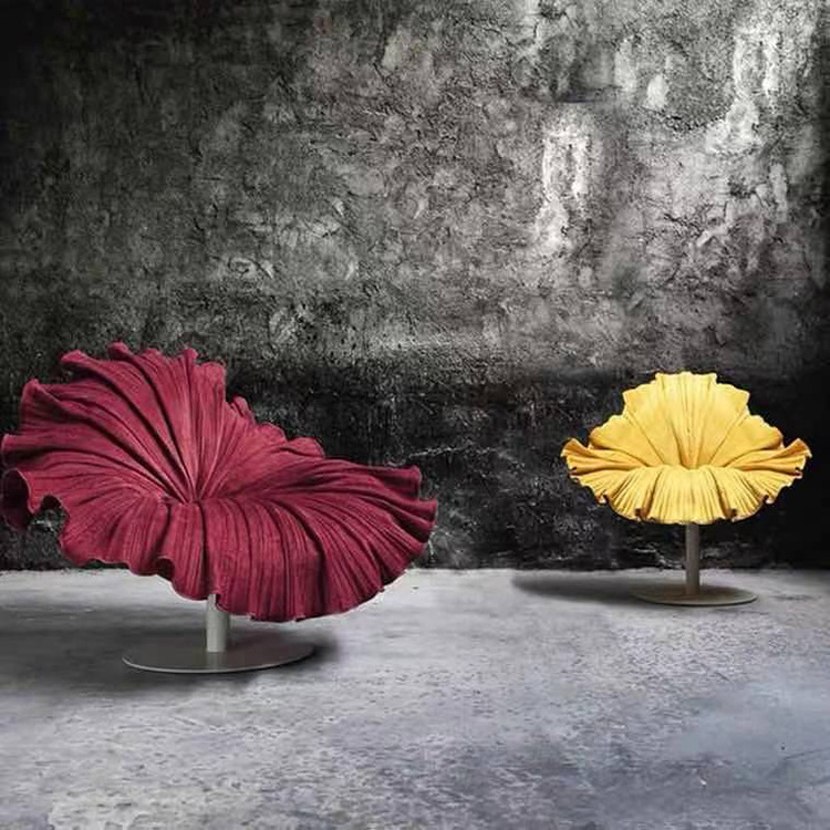 Art furniture decoration special design Rotatable yellow fabric flower shaped chair flocked cloth modern leisure chair