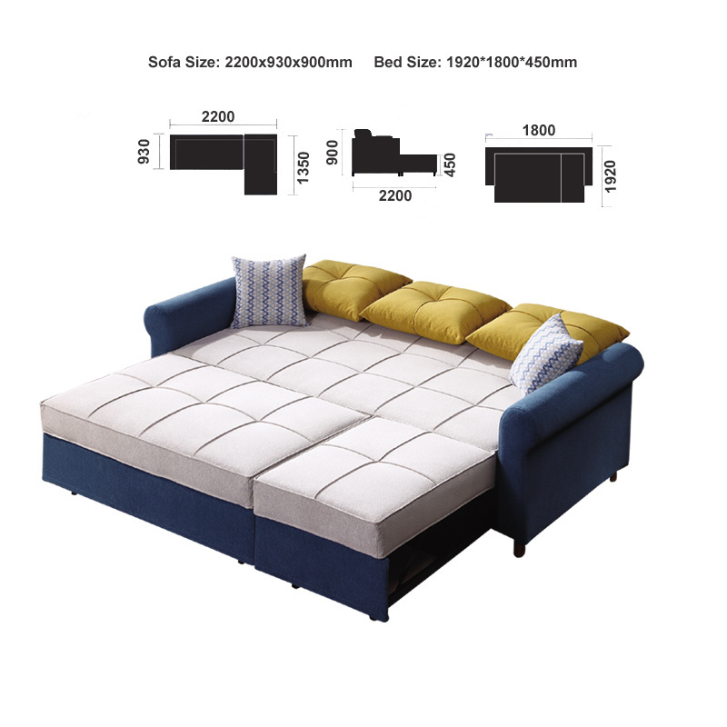 Foshan Factory  Cheap Multi function Folding Furniture 3 in 1 Corner L shape Modern Living Room Sofa Bed for sale