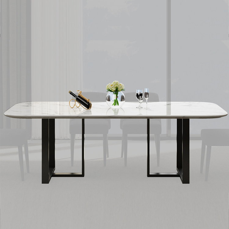 Modern hd designs dining tables stainless steel legs white marble top laminated 10 seater dining table