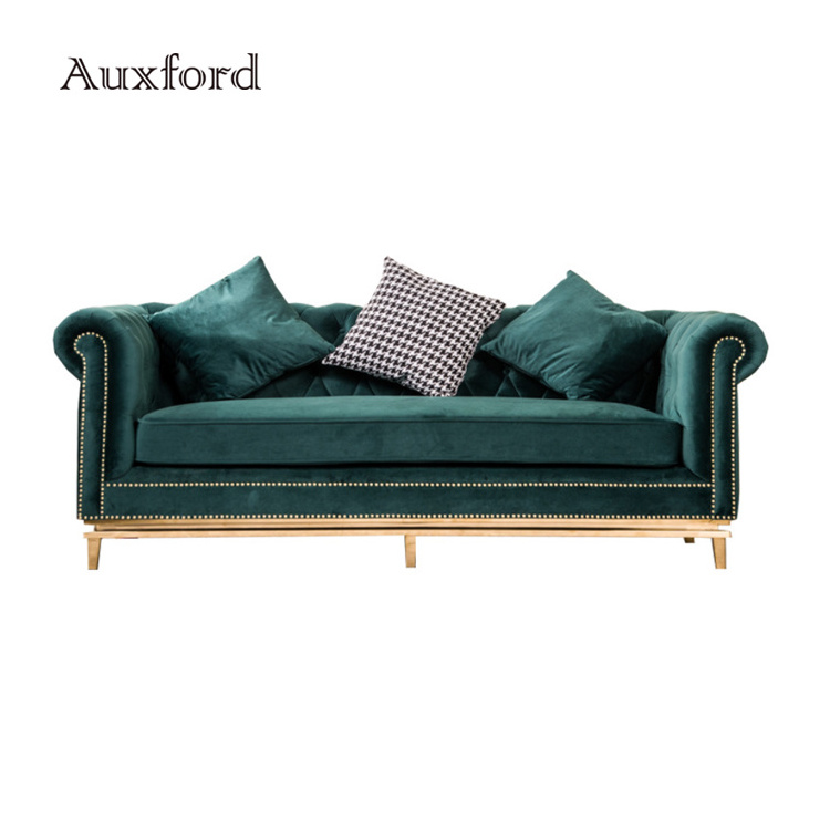 Modern sofa set american design antique furniture sectional green velvet fabric living room sofas sets luxury gold for sale