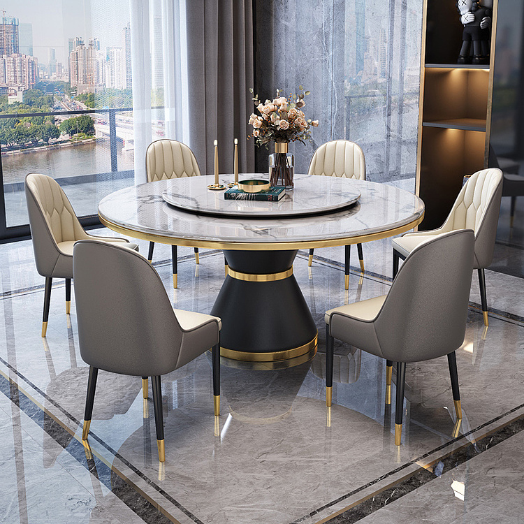 Modern luxury marble round rotation table top stainless steel base home dining table