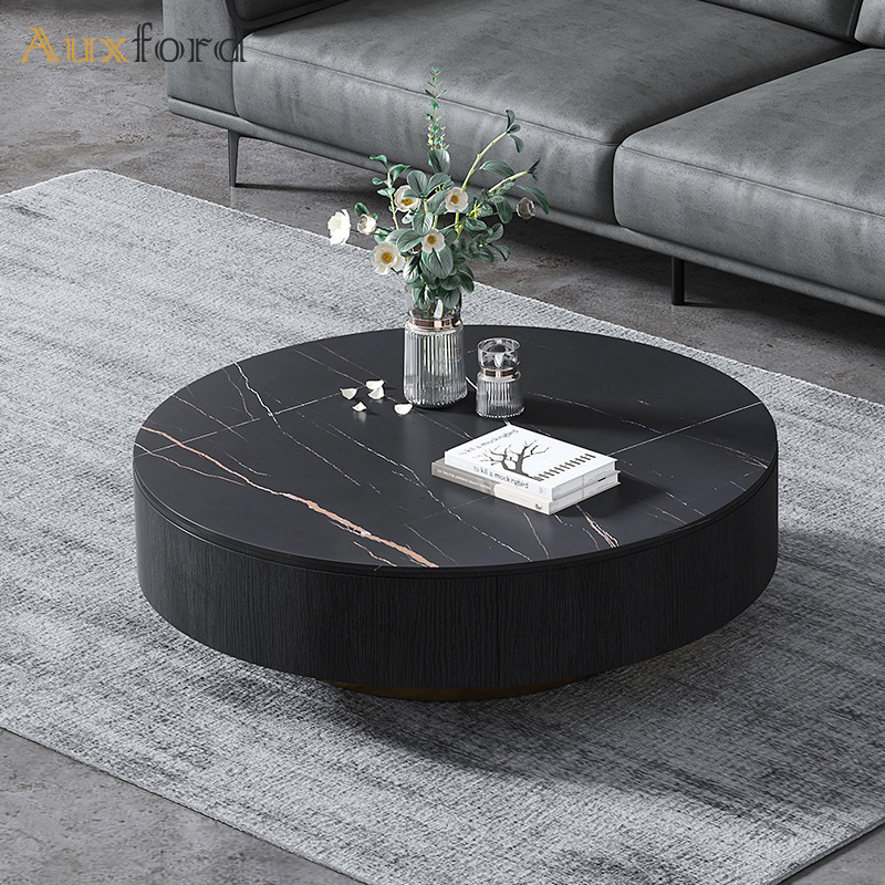 Modern Round Marble Top Coffee Table with Drawer Storage Function Center Table