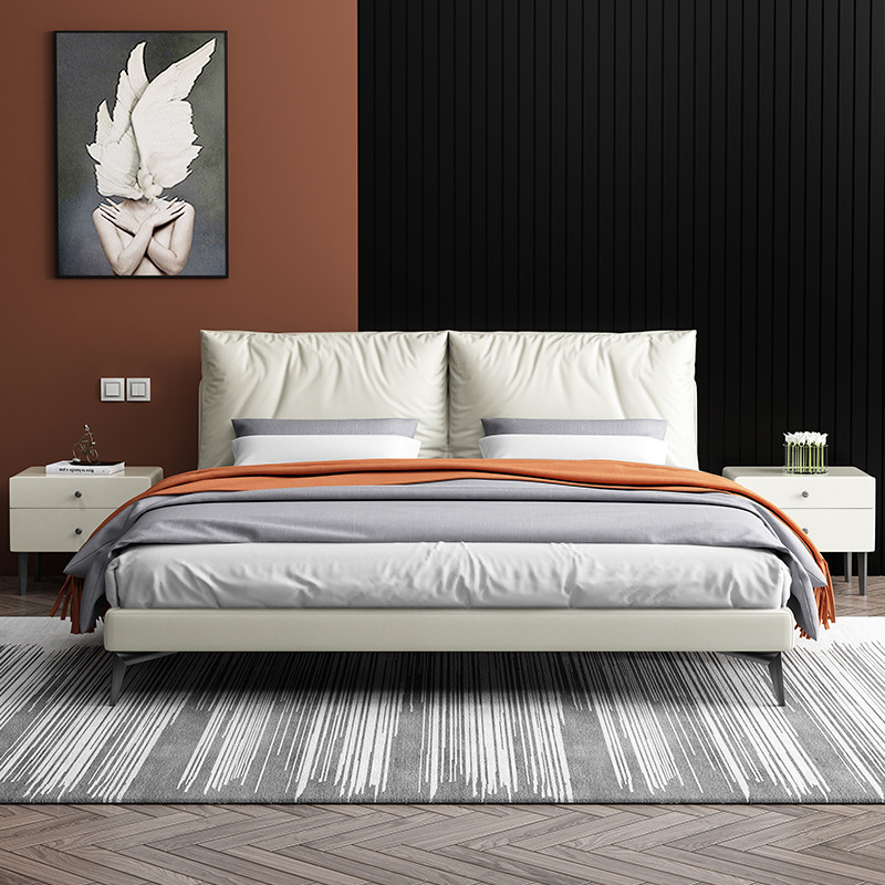 Grey white contemporary leather bed 1.8m king size bedroom set solid wood modern double bed