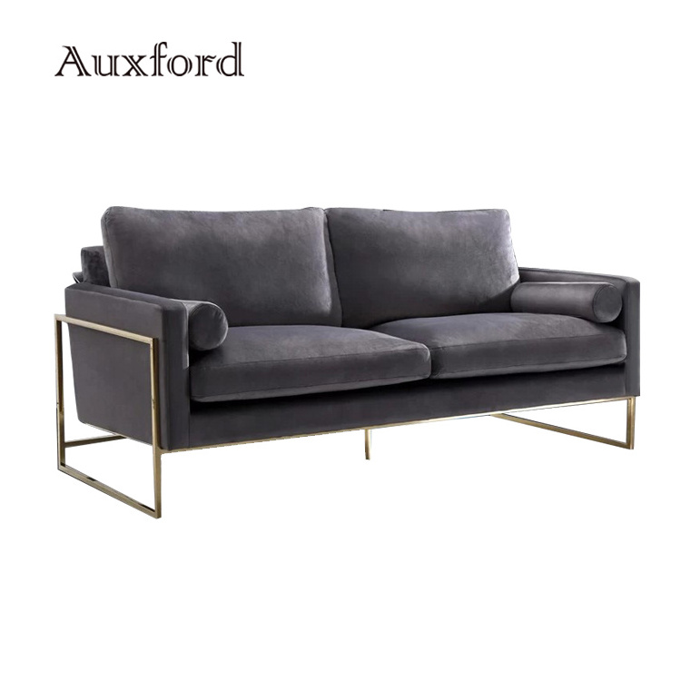 Modern gold living room furniture Contemporary Grey Blue Black loveseat 3 seater sofa velvet fabric