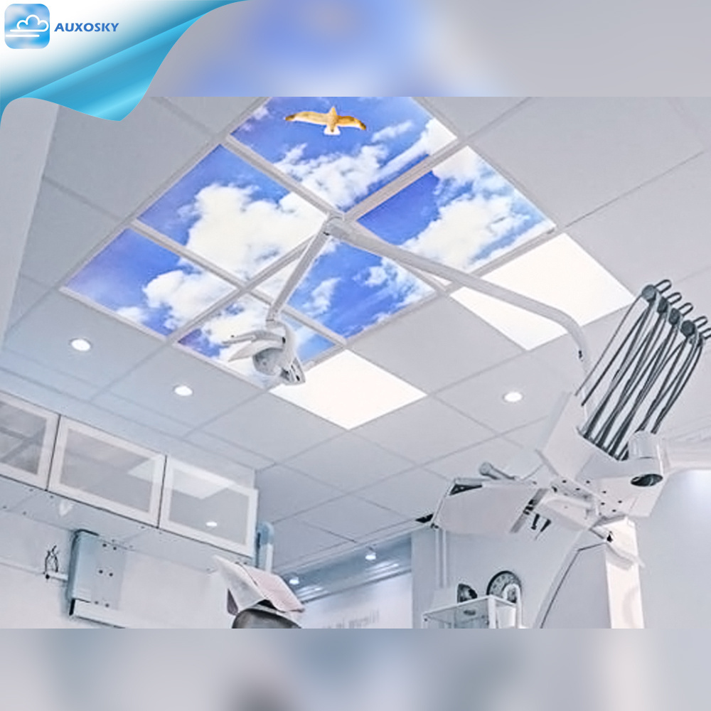 AUXOSKY Led Wall Frame Picture Ceiling Sky Light Blue Wallpaper Mural Artificial Virtual Frameless Led Ceil Skylight Panel