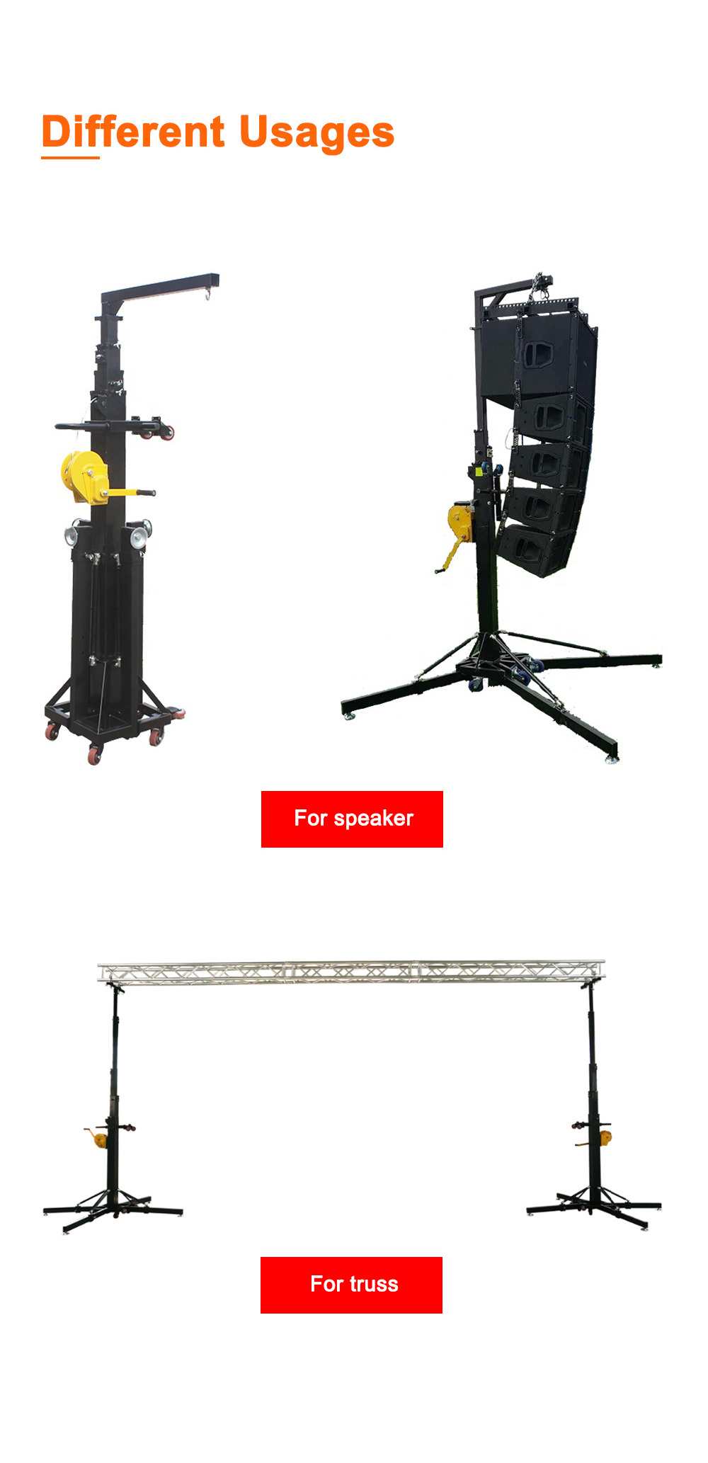 Ava 1.9-6M adjust 250KG load heavy duty 1800lbs winch crank led display line array  speaker lifting tower crank truss stand