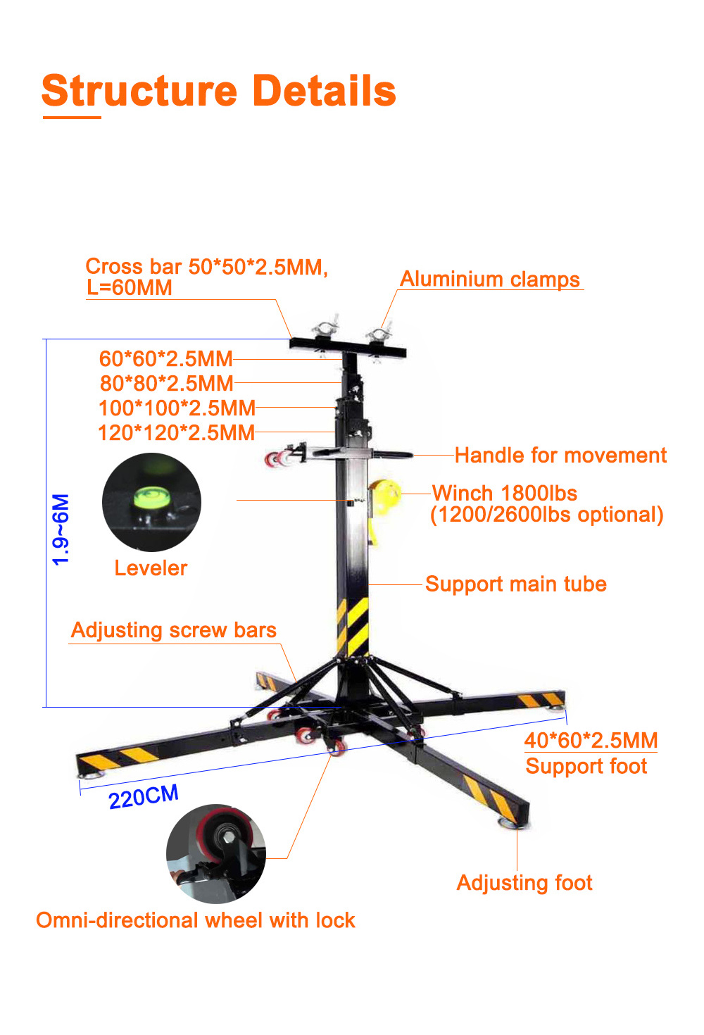 Ava  Wholesale price 250KG load heavy duty 6M winch led screen stage light line array speaker truss lift tower truss crank stand