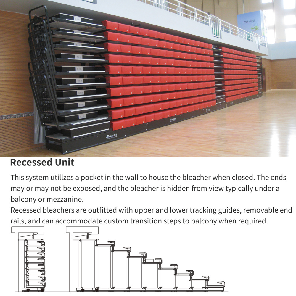 Avant Movable Telescopic Bleacher System Indoor Space Saving Retractable Bleachers Arena Recessed Gym Grandstand Stadium Seating