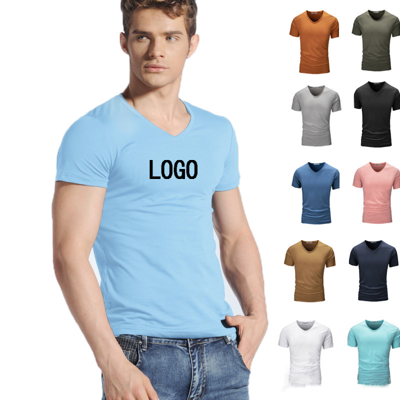 Wholesale Cotton Custom Tshirts Logo Printed OEM ODM Free Sample Plain V Neck T Shirt For Men