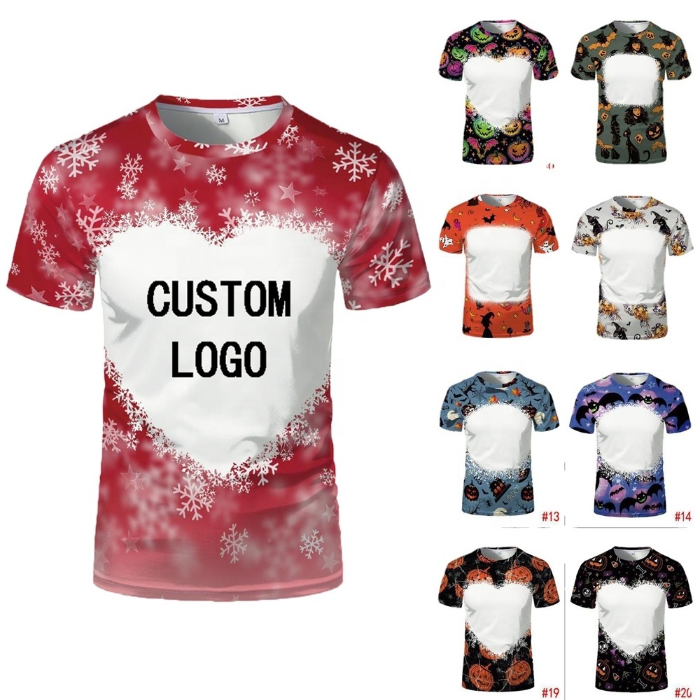 Drop Shipping Custom Sublimation Bleached T Shirts Sublimation Christmas T Shirt For Men Unisex