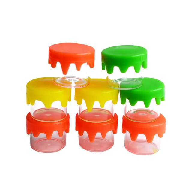 6ml  5ml 10ml Airtight Smell Proof Jar Silicone Wax Oil Concentrate Glass Container with Small Silicone  lid