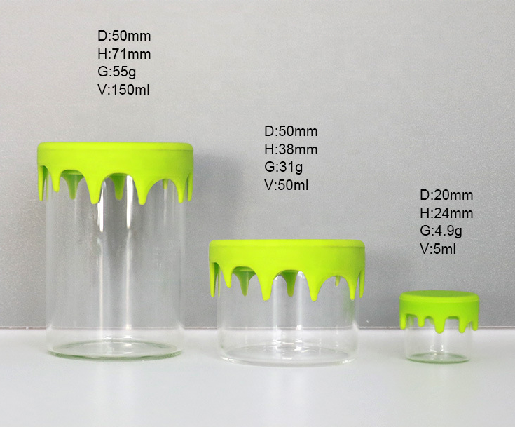 6ml  5ml 10ml Airtight Smell Proof Jar Silicone Wax Oil Concentrate Glass Container with Small Silicone  lid