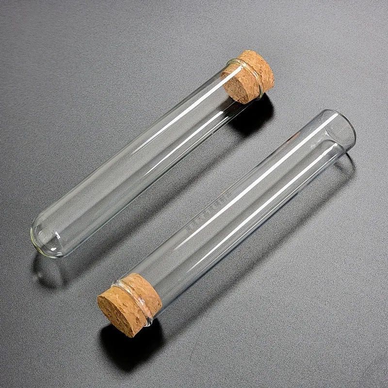 Customize Glass Tube with Cork or Bamboo Lids Flat Bottom Borosilicate Glass Test Tube